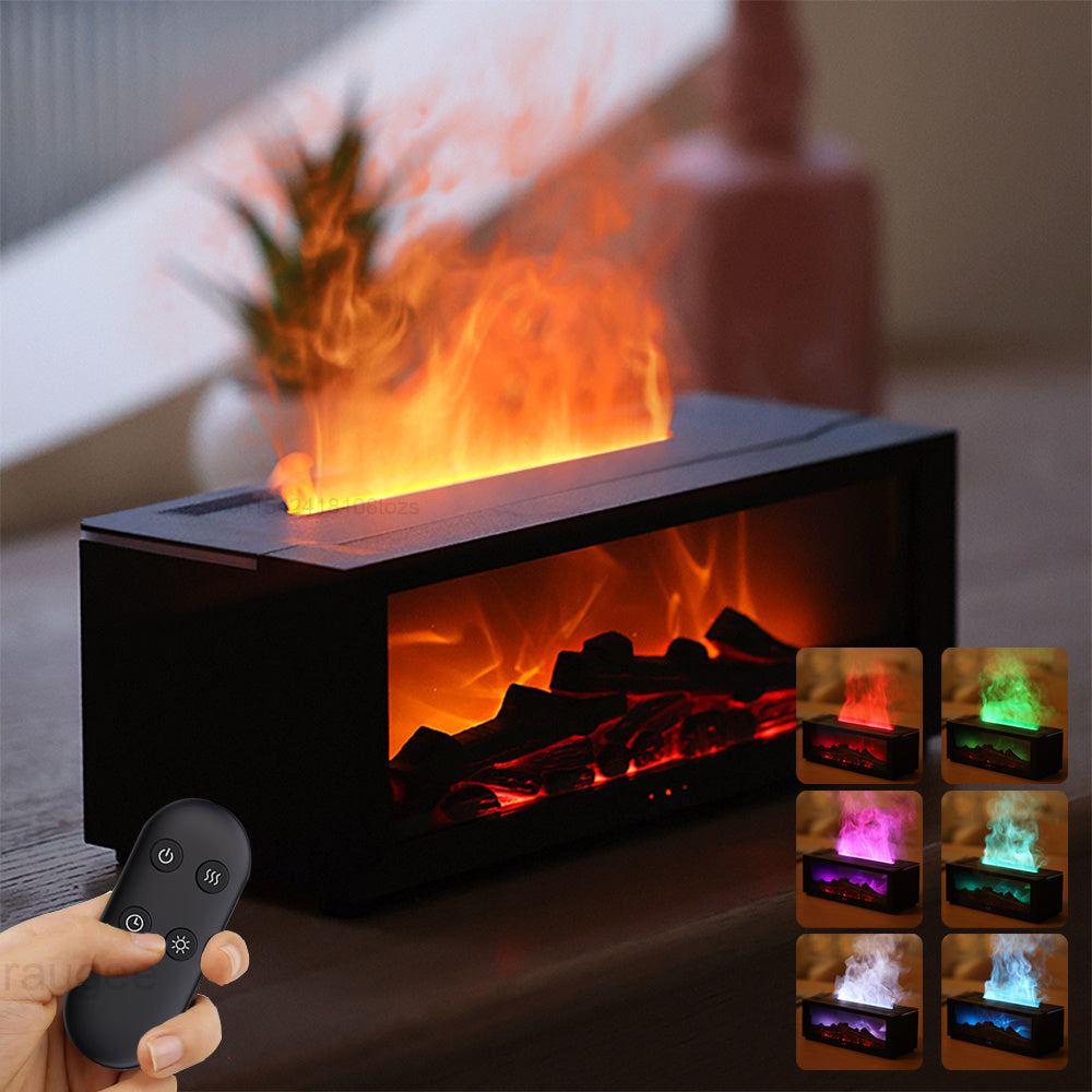 Flame Aromatherapy Machine Colorful Essential Oil Diffuser Home Large Fog Volume Flame Humidifier 3D Flame Fireplace Machine